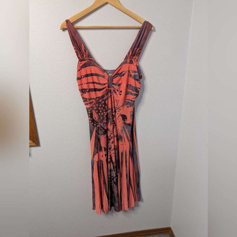 Pretty Woman‎ Abstract Print Sleeveless Stretch Midi Dress Coral Size 3 (1X/XL)